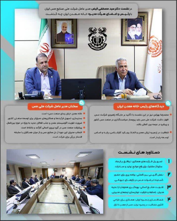 در نشست مدیرعامل شرکت ملی صنایع مس ایران با رئیس و اعضای هیاتمدیره خانه معدن ایران چه گذشت؟ در نشست مدیرعامل شرکت ملی صنایع مس ایران با رئیس و اعضای هیاتمدیره خانه معدن ایران چه گذشت؟